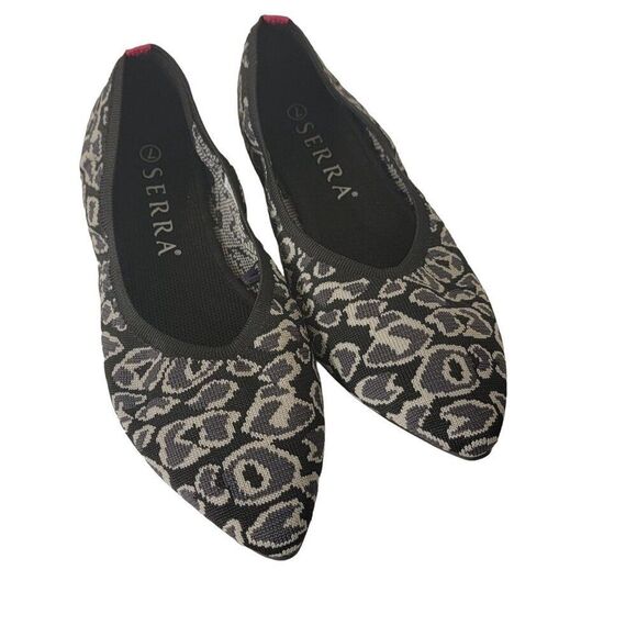 Serra Leopard Knit Flats Shoes 7 Recycled Washable Pointy Animal Print Mobwife - Picture 2 of 9